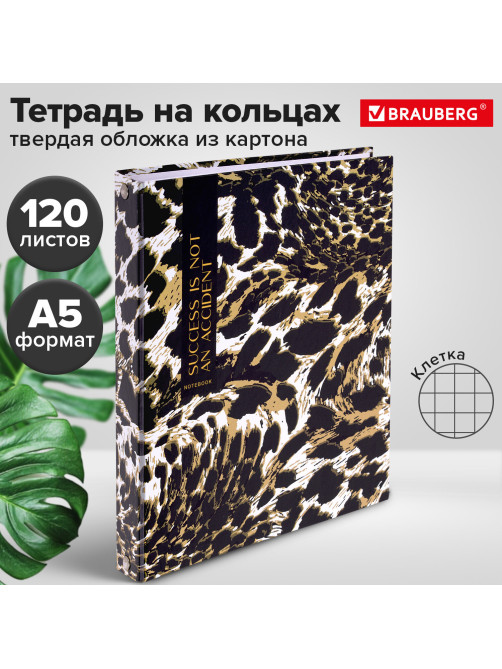 Тетрадь на кольцах А5 165х215 мм, 120 листов, твердый картон, клетка, BRAUBERG, 