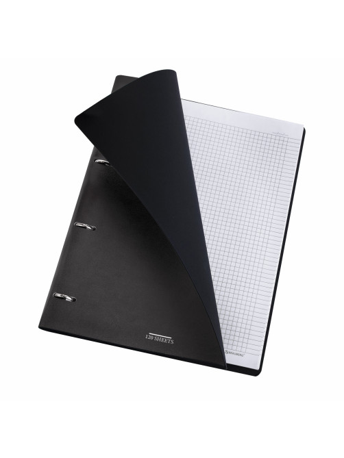 Тетрадь на кольцах БОЛЬШАЯ А4 (240х310 мм), 120 л., под кожу, BRAUBERG VISTA, Black, 404512
