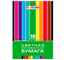 Цветная бумага А4 мелованная, 10 листов 10 цветов, в папке, HATBER 