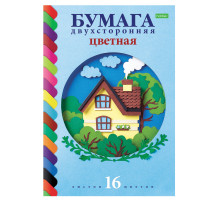 Цветная бумага А4 2-сторонняя газетная, 16 листов, 16 цветов, на скобе, HATBER ECO, 200х270 мм, 