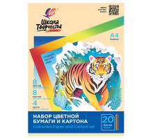 Набор картона и бумаги А4 немелованный (белый 4 л., цветной 8 л., офсет 8 л.), ЛУЧ 