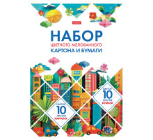 Набор картона и бумаги A4, мелованные 20 л. (10 цветов + 10 цветов) в папке, HATBER, 200х290 мм, 