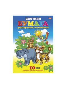 Цветная бумага А4 2-сторонняя мелованная, 10 листов, 10 цветов скоба HATBER ECO, 210х295 мм, 