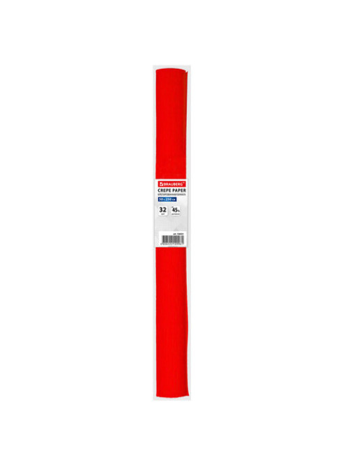 Бумага гофрированная/креповая, 32 г/м2, 50х250 см, красная, в рулоне, BRAUBERG, 126531
