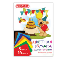Цветная бумага А4 газетная, 16 листов, 8 цветов, на скобе, ПИФАГОР, 200х283 мм, 