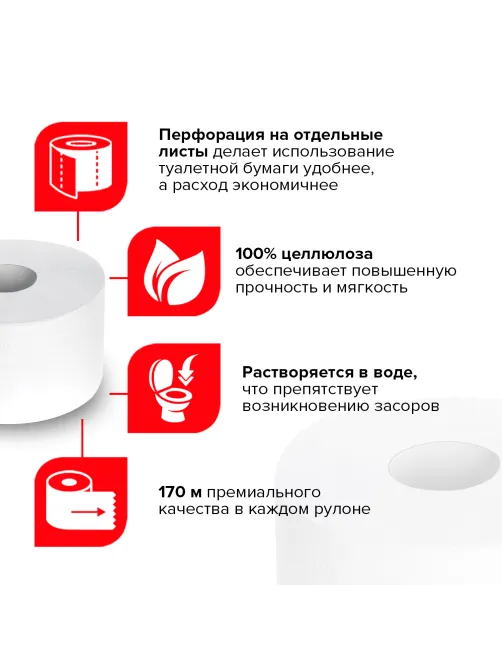 Бумага туалетная 170 м, LAIMA (T2), PREMIUM, 2-слойная, цвет белый, КОМПЛЕКТ 12 рулонов, 126092