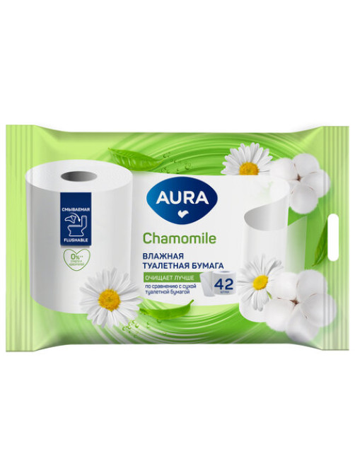 Бумага туалетная влажная смываемая 42 шт., AURA, 13216