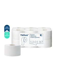 Бумага туалетная 200 метров, Tellus/TORK (Система T2) UNIVERSAL, 1-слойная, КОМПЛЕКТ 12 рулонов, 120197