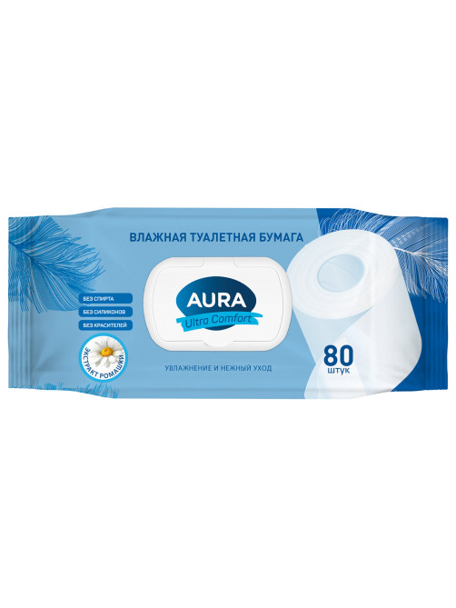 Бумага туалетная влажная 80 шт., AURA 