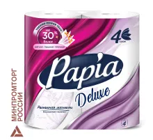 Бумага туалетная быт., спайка 4 шт., 4-слойная (4х16 м), PAPIA DELUXE, белая, 5080736