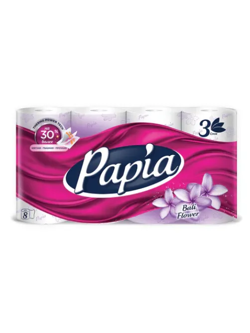 Бумага туалетная быт., спайка 8 шт., 3-слойная (8х16,5 м), PAPIA, аромат 