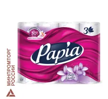 Бумага туалетная бытовая, спайка 12 шт., 3-слойная (12х16,8 м), PAPIA, аромат 