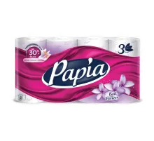 Бумага туалетная быт., спайка 8 шт., 3-слойная (8х16,5 м), PAPIA, аромат 