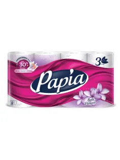 Бумага туалетная быт., спайка 8 шт., 3-слойная (8х16,5 м), PAPIA, аромат 