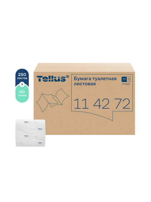 Бумага туалетная Tellus/TORK (Система Т3) UNIVERSAL, КОМПЛЕКТ 40 шт., листовая, 250 л., 11х23 см, 1-слойная, 114272