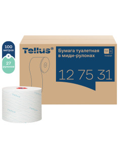 Бумага туалетная 100 м, Tellus/TORK (Система Т6) ADVANCED, КОМПЛЕКТ 27 рулонов, 2-слойная, белая, 127531, 127530/127531