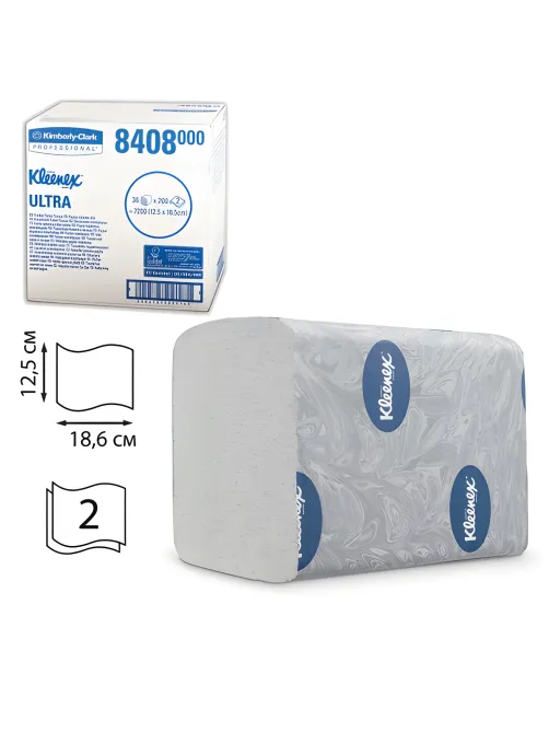 Бумага туалетная листовая KIMBERLY-CLARK Kleenex, КОМПЛЕКТ 36 шт., Ultra, 200 л., 18,6х12,5 см, 2-слойная, артикул 8408
