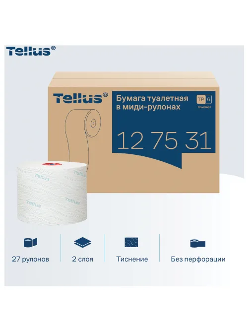 Бумага туалетная 100 м, Tellus/TORK (Система Т6) ADVANCED, КОМПЛЕКТ 27 рулонов, 2-слойная, белая, 127531, 127530/127531