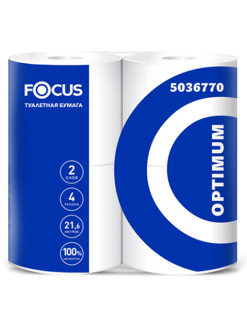 Бумага туалетная, спайка 4 шт., 2-слойная (4х21,6 м), FOCUS Optimum, белая, 5036770