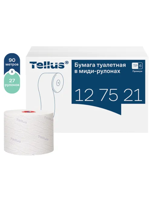 Бумага туалетная 90 м, Tellus/TORK (Система Т6) PREMIUM, КОМПЛЕКТ 27 рулонов, 2-слойная, белая, 127520/127521