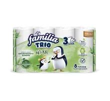 Бумага туалетная бытовая, спайка 8 шт., 3-слойная (8х16,7 м), FAMILIA TRIO Natural, белая, 5080971