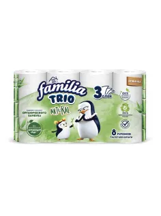 Бумага туалетная бытовая, спайка 8 шт., 3-слойная (8х16,7 м), FAMILIA TRIO Natural, белая, 5080971