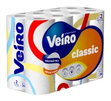 Бумага туалетная бытовая, спайка 24 шт., 2-х слойная (24х15 м), VEIRO Classic, белая, 5с224