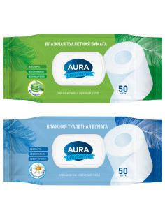 Бумага туалетная влажная 50 шт., AURA 