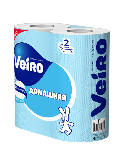 Бумага туалетная бытовая, спайка 4 шт., 2-х слойная (4х15 м), VEIRO 