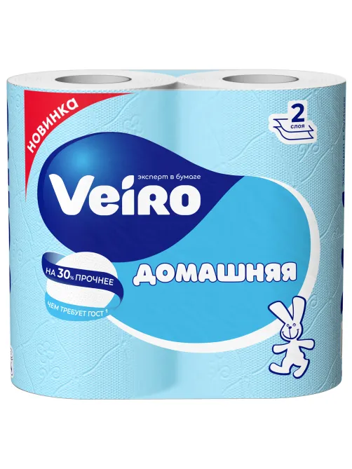 Бумага туалетная бытовая, спайка 4 шт., 2-х слойная (4х15 м), VEIRO 