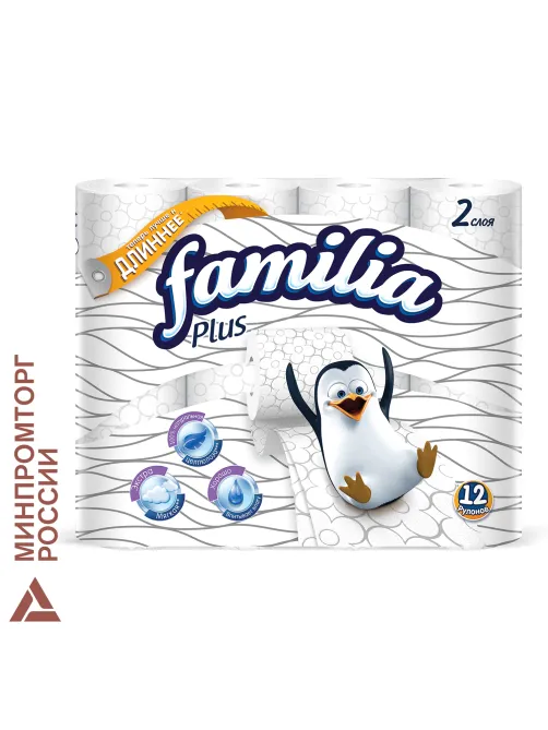 Бумага туалетная бытовая, спайка 12 шт., 2-слойная (12х20,4 м), FAMILIA PLUS, белая, 5080964