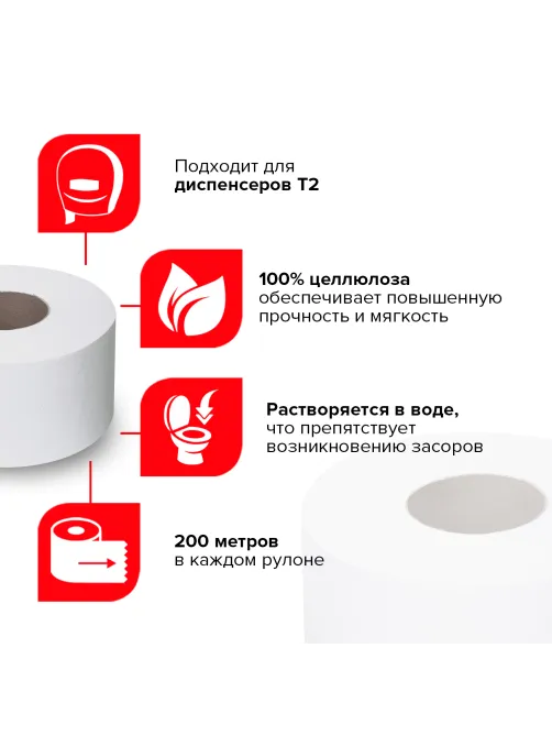 Бумага туалетная 200 м, LAIMA (T2), ADVANCED, 1-слойная, цвет белый, КОМПЛЕКТ 12 рулонов, 126093