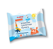 Бумага туалетная влажная детская, смываемая, КОМПЛЕКТ (9 пачек х 42 шт.), БИОРАЗЛАГАЕМАЯ, LAIMA Kids, 116529