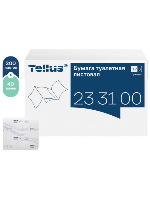 Бумага туалетная листовая Tellus/TORK (Система ТР3) ПРЕМИУМ КОМПЛЕКТ 40 шт., 200 л., 11х23 см, 2-слойная, 233100