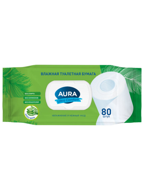 Бумага туалетная влажная 80 шт., AURA 