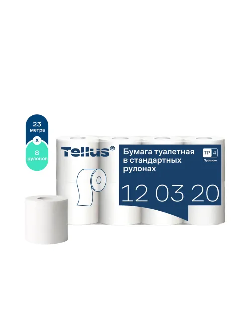 Бумага туалетная Tellus/TORK (Система T4) PREMIUM, спайка 8 рулонов по 23 метра, 2-слойная, белая, 120320