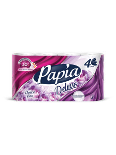 Бумага туалетная быт., спайка 8 шт., 4-слойная (8х16,5м), PAPIA DELUXE, аромат Dolce Vita, 5080749