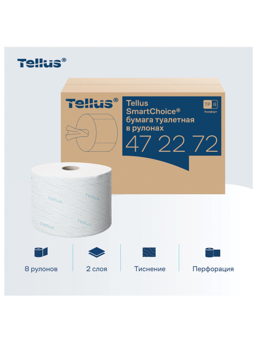 Бумага туалетная 207 м, Tellus/TORK (Система T8) SmartOne, ADVANCED, КОМПЛЕКТ 8 рулонов, 2-слойная, 472272
