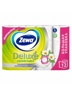 Бумага туалетная 3-х слойная 12 рулонов (12х18 м), С АРОМАТОМ РОМАШКИ, ZEWA Deluxe, 53613