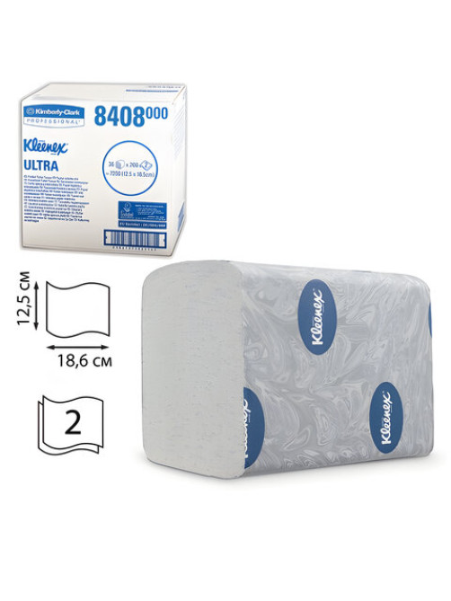 Бумага туалетная листовая KIMBERLY-CLARK Kleenex, КОМПЛЕКТ 36 шт., Ultra, 200 л., 18,6х12,5 см, 2-слойная, артикул 8408