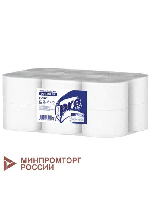 Бумага туалетная 170 метров, PROtissue (T2) PREMIUM, 2-слойная, белая, КОМПЛЕКТ 12 рулонов, С191