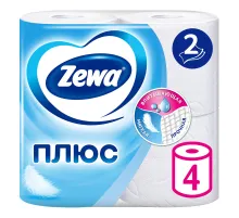 Бумага туалетная 2-х слойная, 4 рулона (4х23 м), белая, ZEWA Plus, 144051