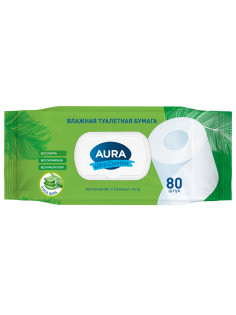 Бумага туалетная влажная 80 шт., AURA 