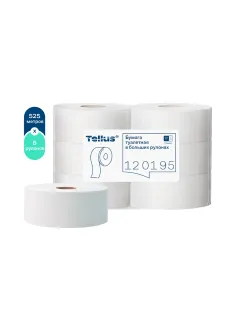 Бумага туалетная 525 м, БОЛЬШОЙ РУЛОН, Tellus/TORK (Система T1) UNIVERSAL, КОМПЛЕКТ 6 рулонов, 1-слойная, 120195