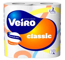 Бумага туалетная бытовая, спайка 4 шт., 2-слойная (4х15 м), VEIRO Classic (Вейро), белая, 5с24