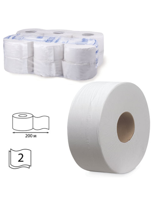 Бумага туалетная 200 м, KIMBERLY-CLARK Scott, КОМПЛЕКТ 12 шт., Performance Jumbo, 2-слойная, белая, артикул 8512