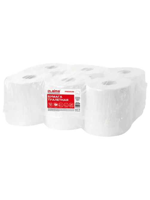 Бумага туалетная 170 м, LAIMA (T2), PREMIUM, 2-слойная, цвет белый, КОМПЛЕКТ 12 рулонов, 126092