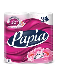 Бумага туалетная бытовая, спайка 4 шт., 3-слойная (4х16,5 м), PAPIA, аромат 
