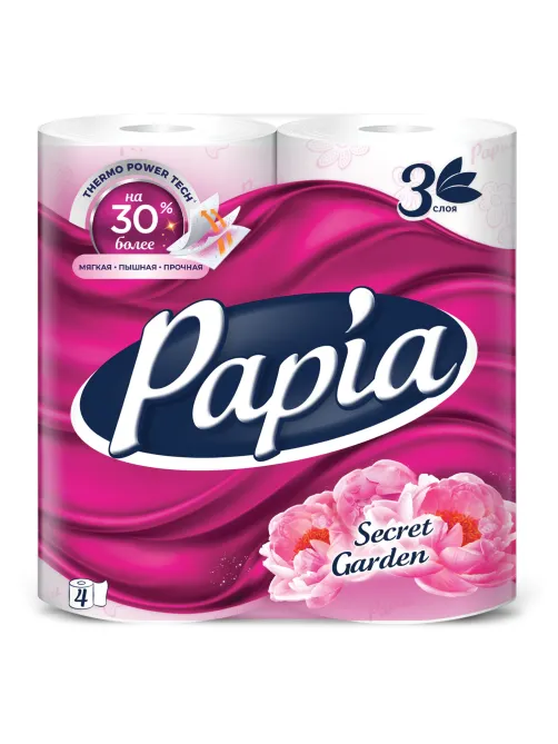 Бумага туалетная бытовая, спайка 4 шт., 3-слойная (4х16,5 м), PAPIA, аромат 
