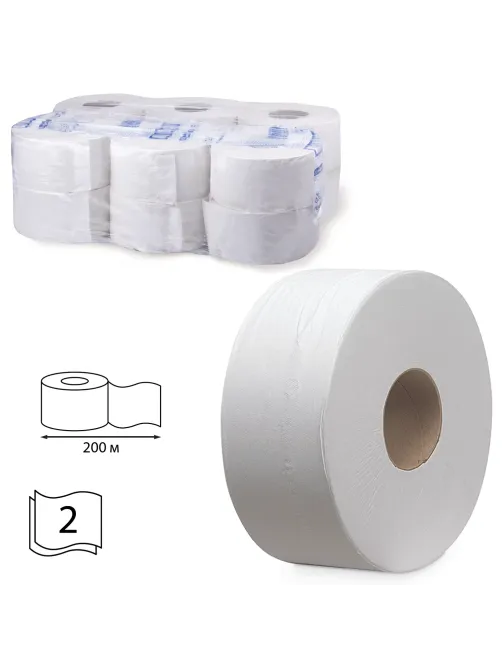 Бумага туалетная 200 м, KIMBERLY-CLARK Scott, КОМПЛЕКТ 12 шт., Performance Jumbo, 2-слойная, белая, артикул 8512